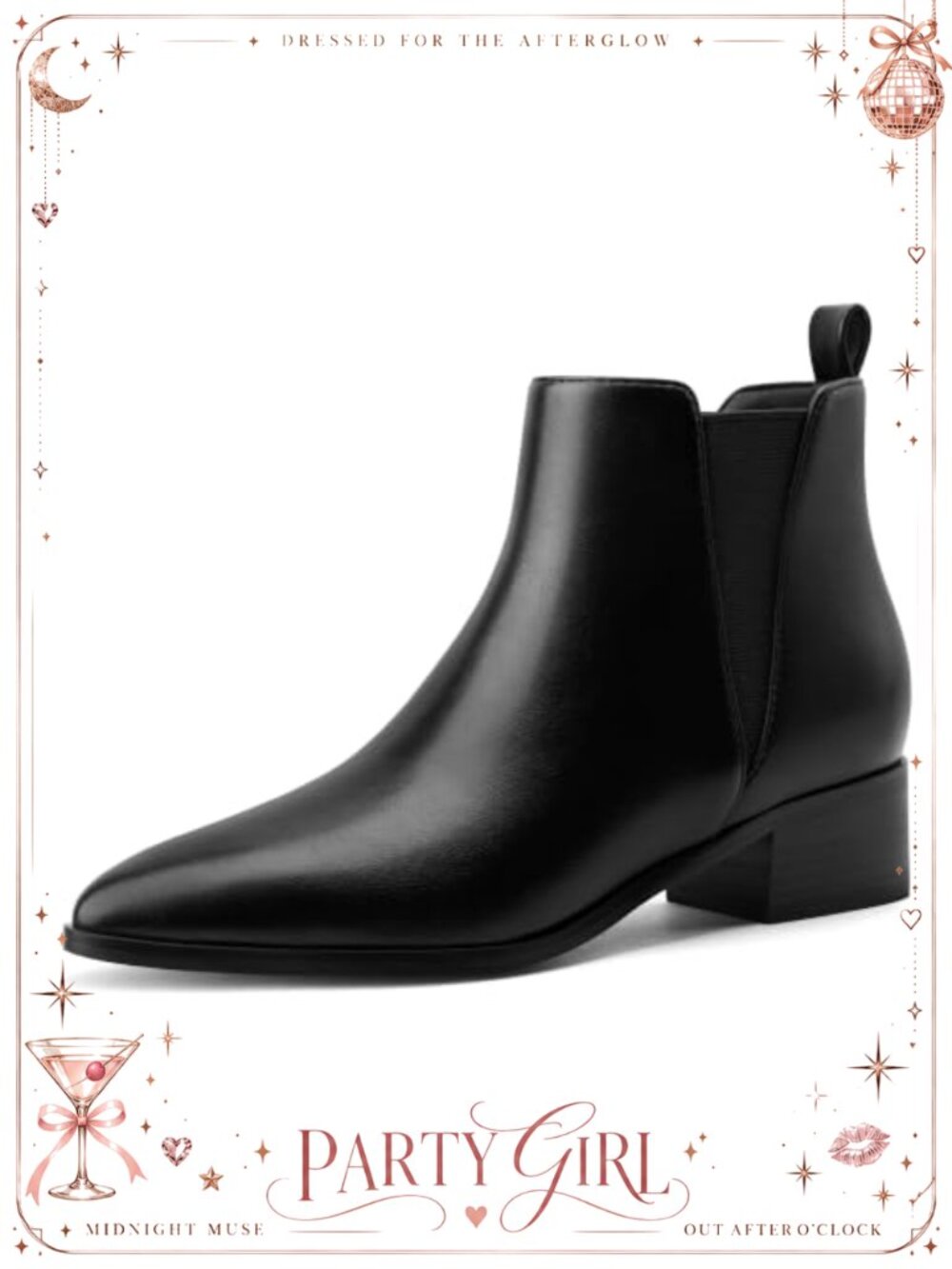 Chelsea Ankle Boots Pointed Toe Slip On Low Heel Booties Faux Leather